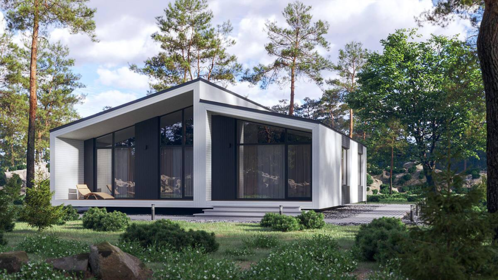 Дом с большими панорамными окнами требует учета дополнительных опор.