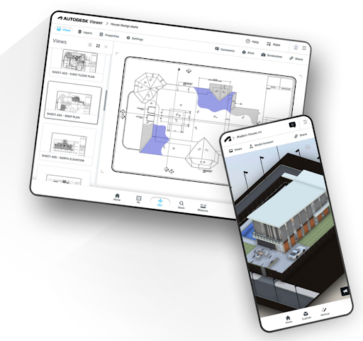 Экран Autodesk Viewer приложения для проектирования дома