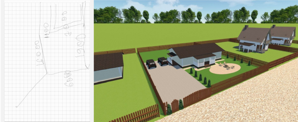 Слева — то, что Олегу нарисовал заказчик. Справа готовый эскиз участка